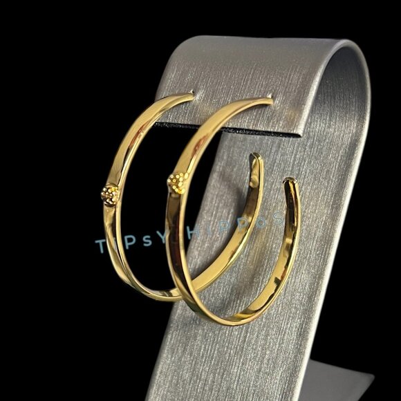 Tory Burch Gold-Plated Hoop Earrings With Logo Studs - Picture 9 of 11